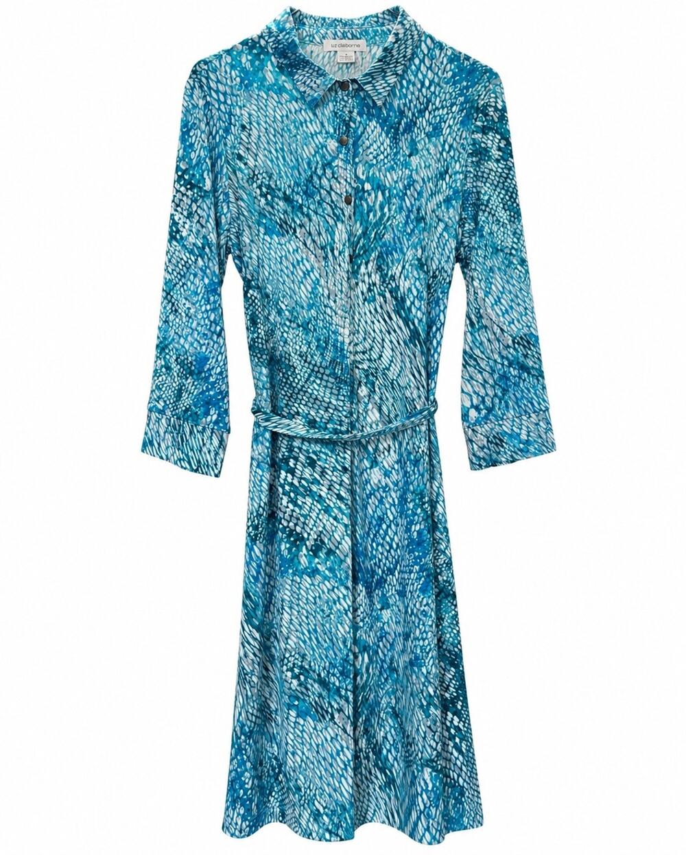 Liz Claiborne Women's Medium Abstract Midi Flowy Dress Removable Waist Tie Belt
